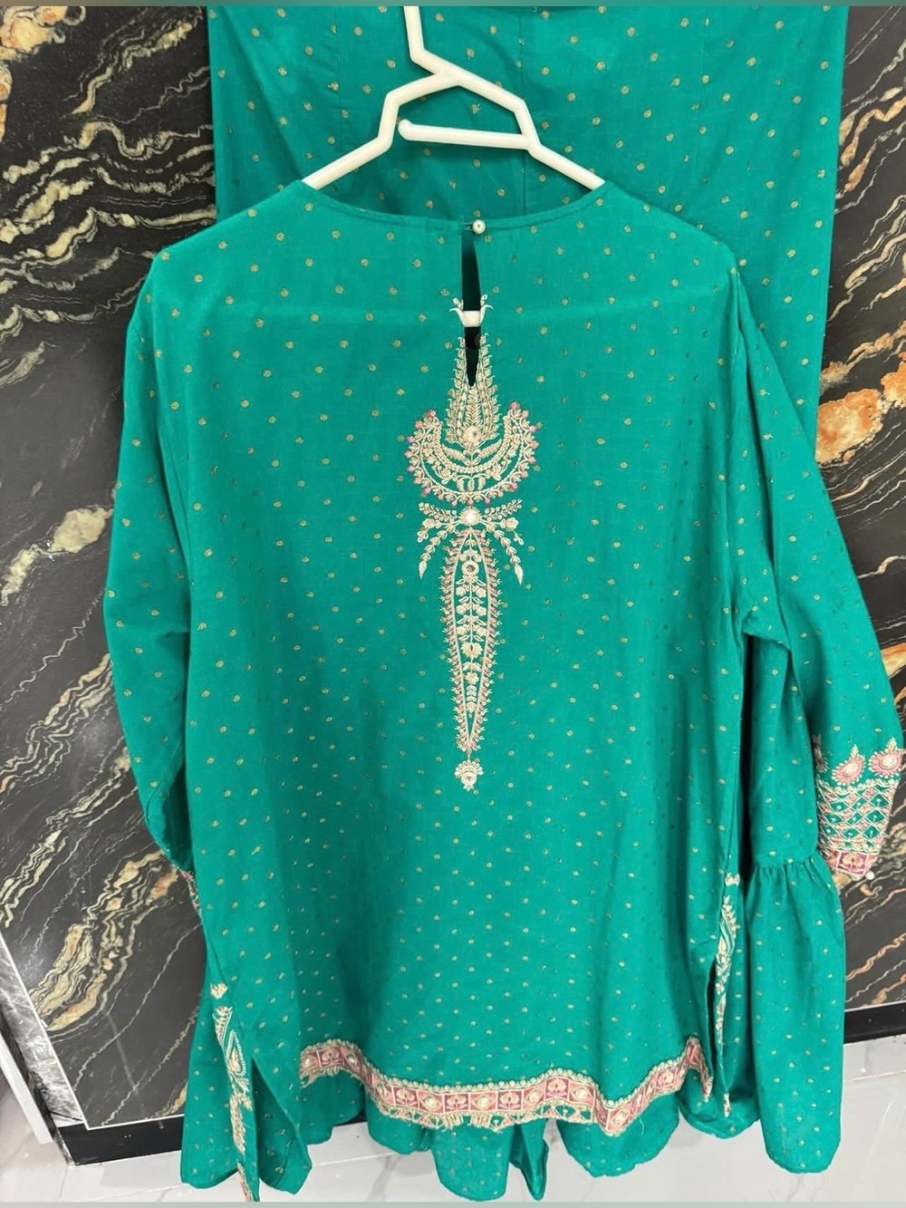 Embellished Teal Women’s Dress with Intricate Embroidery brand Ethnc - Picture 3 of 4